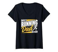 Womens Best Running Dad Ever Jogging Father Daddy Running Papa V-Neck T-Shirt
