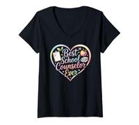 Womens Best School Counselor Ever Heart V-Neck T-Shirt