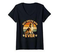 Womens Best Sheltie Mom Ever RetroShetland Sheepdog Mama Vintage V-Neck T-Shirt