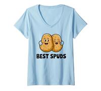 Women's Best Spuds Hugging Cute Potato Friends V-Neck T-Shirt