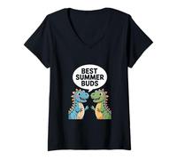 Womens Best Summer Buds - Cute Dinosaur Friends Summer V-Neck T-Shirt