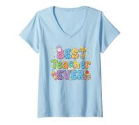 Women's Best Teacher Ever School Whimsical Educator Design V-Neck T-Shirt