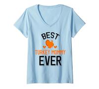 Women's Best Turkey Mommy Cute Thanksgiving V-Neck T-Shirt