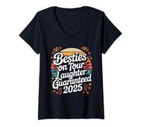 Womens Besties On Tour Laughter Guaranteed 2025 V-Neck T-Shirt