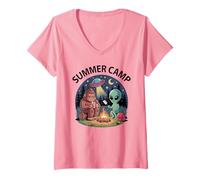 Women's Besties Summer Camp Alien UFO Director Crew Host Counselor V-Neck T-Shirt