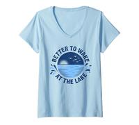 Womens Better to Wake at The Lake Boat Captain Boating Boater V-Neck T-Shirt