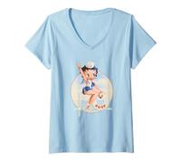 Womens Betty Boop Sailor Pin-Up Nautical V-Neck T-Shirt