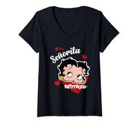 Womens Betty Boop Senorita Hearts V-Neck T-Shirt