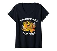 Women's Between Chapters I Feed The Koi Funny Book Lover V-Neck T-Shirt