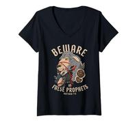 Womens Beware False Prophets Christian Sheep Wolf V-Neck T-Shirt