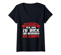 Womens Beware I'm Too Fat To Run Away I Fight V-Neck T-Shirt