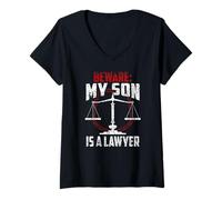 Womens Beware My Son is A Lawyer Attorney Advocate Law Graduation V-Neck T-Shirt