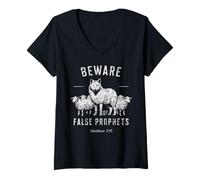 Womens Beware of False Prophets Wolf in Sheep's Clothing Christian V-Neck T-Shirt