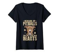Womens Beware Of Pitbulls They Will Steal Your Hearts V-Neck T-Shirt