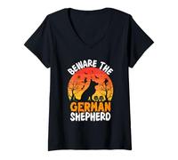 Womens Beware The German Shepherd V-Neck T-Shirt