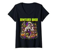 Women's Bewitched Baker Pastry Chef Bread Cookie Baking Spooky Scary V-Neck T-Shirt