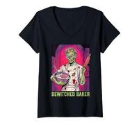 Women's Bewitched Baker Pastry Chef Bread Cookie Baking Spooky Scary V-Neck T-Shirt