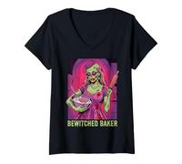 Women's Bewitched Baker Pastry Chef Bread Cookie Baking Spooky Scary V-Neck T-Shirt