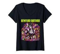 Women's Bewitched Bartender Bartending Zombie Ghoul Vampire Womens V-Neck T-Shirt