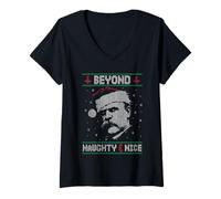 Womens Beyond Naughty and Nice Nietzsche Philosophy Ugly Christmas V-Neck T-Shirt