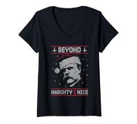 Womens Beyond Naughty and Nice Nietzsche Ugly Christmas Philosophy V-Neck T-Shirt