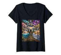 Women's Beyond the Horizon Surreal Fantasy Cosmic Adventure V-Neck T-Shirt