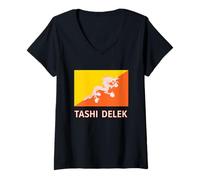 Womens Bhutan Flag Tashi delek Good Luck V-Neck T-Shirt