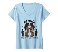 Womens Bi Wife The Boys Can Watch Swinger Lifestyle Naughty Adult V-Neck T-Shirt