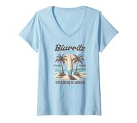 Womens Biarritz France The Basque Coast Surfer Lifestyle V-Neck T-Shirt