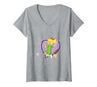 Women's Bibi Blocksberg Heart V-Neck T-Shirt, Heather Grey, Medium