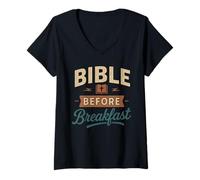 Womens Bible Before Breakfast - Funny Christian Faith V-Neck T-Shirt