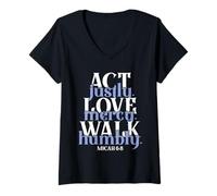 Womens Bible Verse Act Justly Love Mercy Walk Humbly God V-Neck T-Shirt