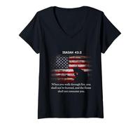 Women's Bible Verse Forged in The Fire Isaiah 43 2 Firefighter V-Neck T-Shirt