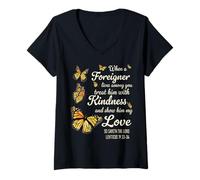 Womens Bible Verse, Leviticus 19, Be Kind to Foreigners, Christian V-Neck T-Shirt
