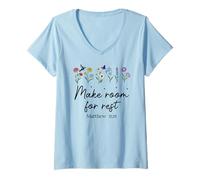 Women's Bible Verse Matthew 11 28 Make Room for Rest Trust God Jesus V-Neck T-Shirt