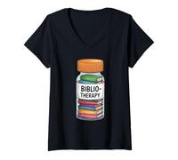 Womens Bibliotherapy Read Books Lover Bookworm Funny Humor Reading V-Neck T-Shirt