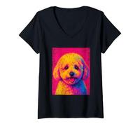 Women's Bichon Frise Pop Art Colorful Dog Portrait V-Neck T-Shirt