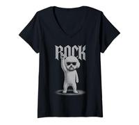 Womens Bichon Frise Rock Music Retro Vintage Dog Lover V-Neck T-Shirt