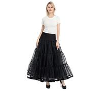 Women's Bicycle Skirt, Floor Length Boneless Skirt, Wedding Dress, Skirt, Support Skirt, Long Petticoat with Mesh, black, L