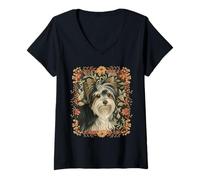 Women's Biewer Terrier William Morris Inspired Floral V-Neck T-Shirt