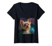 Womens Biewer Yorkshire Terrier Space V-Neck T-Shirt