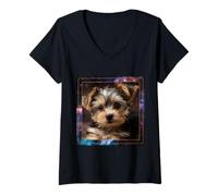 Womens Biewer Yorkshire Terrier Space V-Neck T-Shirt