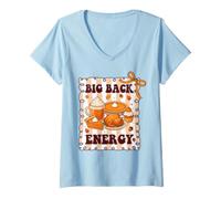 Women's Big Back Energy Funny Thanksgiving Sarcastic Autumn Fall V-Neck T-Shirt