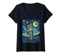 Women's Big Ben London England Starry Night Art History Present V-Neck T-Shirt