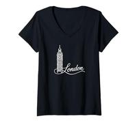 Womens Big Ben, London, United Kingdom Signature Heart Art Souvenir V-Neck T-Shirt