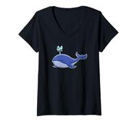Women's Big Blue Whale V-Neck T-Shirt