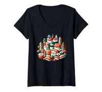 Womens Big City Tokyo Japan Sushi V-Neck T-Shirt