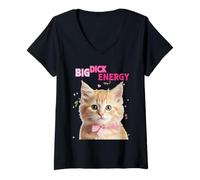 Womens Big D Energy Kitten V-Neck T-Shirt