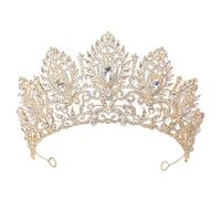 Womens Big Diadem Bride Pageant Crown Bridal Wedding Party Crown Hair Accessori Gold White