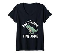 Womens Big Dreams Tiny Arms Funny T-Rex Dinosaur Joke V-Neck T-Shirt